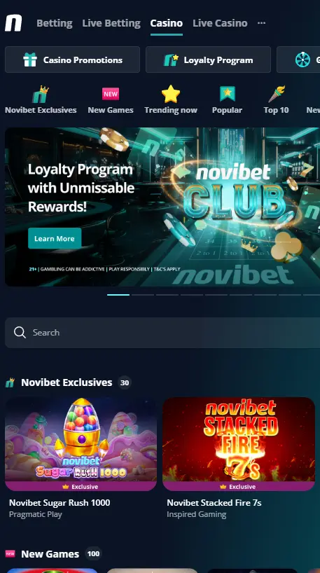 App UI and Mobile UI at NOVIBET CASINO