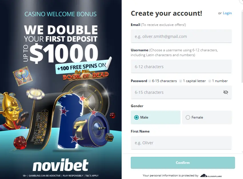 Casino registration bonus at NOVIBET CASINO