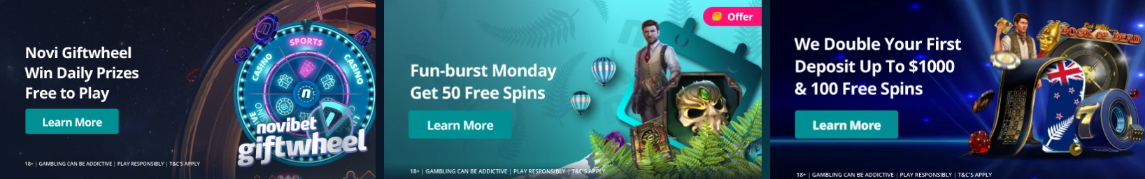 deposit up to $1000 & 100 Free Spins at NOVIBET CASINO